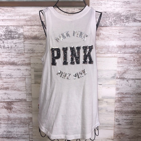PINK Victoria's Secret Tops - Pink Victoria’s Secret tropical tank top size medium bling tank top summer warm‌